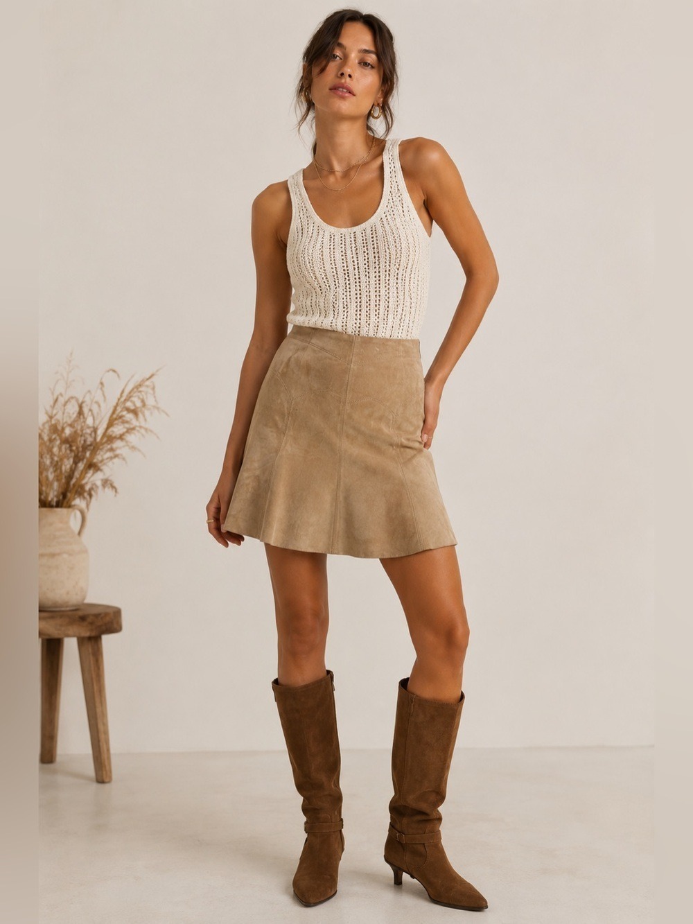 Margaret Godfrey Y2K Tan Genuine Suede Leather Skirt. Size 12